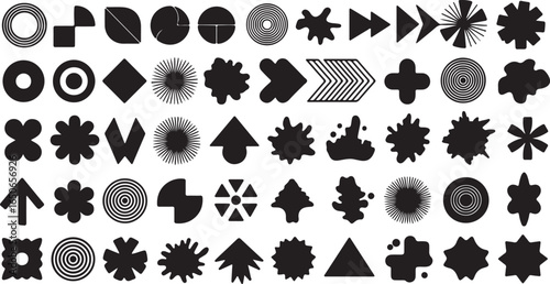 Diverse Collection of Black Geometric and Abstract Shapes on White Background graphic