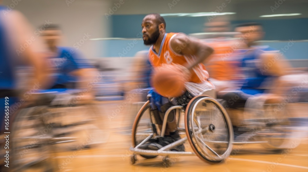 Fototapeta premium Dynamic Moment of Wheelchair Basketball Player in Action