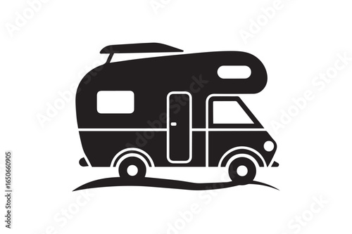 Camper Van Silhouette - A Flat Vector Icon Design of a Vintage Motorhome
