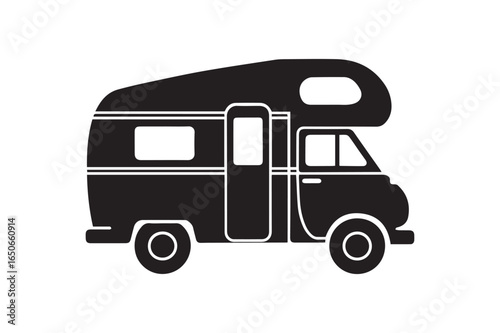 Camper Van Silhouette - A Flat Vector Icon Design of a Vintage Motorhome
