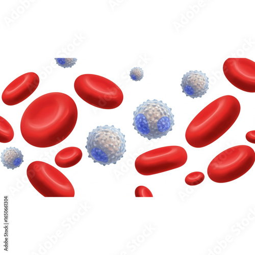 Detailed illustration of red blood cells and leukocytes, perfect for medical or scientific use