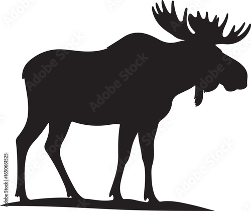 Black Silhouette Moose With Large Antlers Standing On White Background animal wildlife