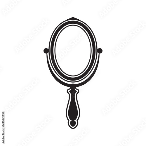 Handheld Vanity Mirror Silhouette - Classic Hand Mirror Vector Icon for Beauty and Self-Care