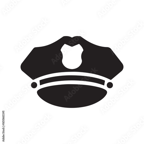 Police Hat with Badge Icon - Law Enforcement and Security Officer Headwear Silhouette