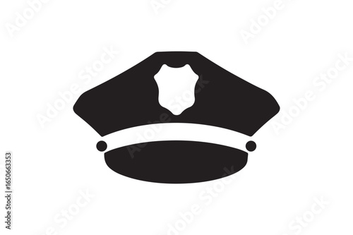 Police Hat with Badge Icon - Law Enforcement and Security Officer Headwear Silhouette
