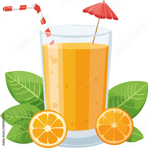 glass of orange juice and oranges