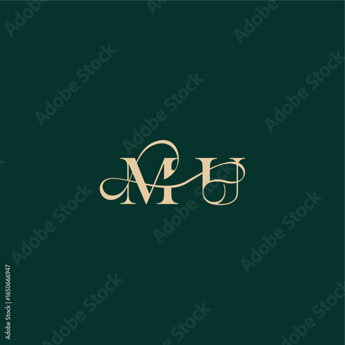monogram initial logo design elegant style with wavy line MU organic curve wedding letter