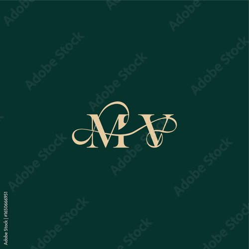 monogram initial logo design elegant style with wavy line MV organic curve wedding letter