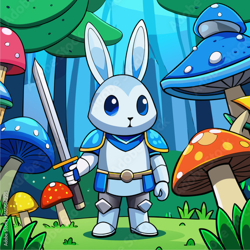 rabbit knight in shiny silver armor