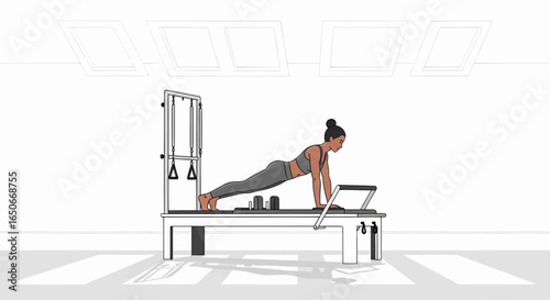 Dynamic pilates reformer workout illustrating core strength training for a healthy and active lifestyle.