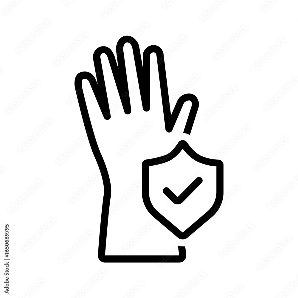 Fototapeta premium Vector black line icon for Safety gloves