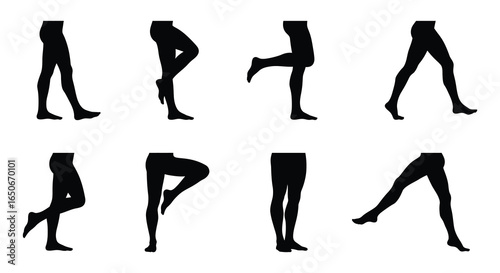 Legs and feet in various yoga poses and stretches