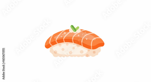 Minimalist and colorful illustration of a single piece of salmon nigiri sushi, an iconic representation of delicious and healthy Japanese cuisine