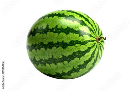 Realistic 3D Watermelon Rendering, Photorealistic Whole Fruit on White Background, High-Detail PNG Image, Juicy Summer Food Illustration, 3D Model for Commercial Use