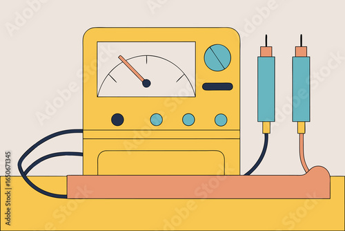 High quality Yellow electrical testing device with analog meter and probes vector illustration