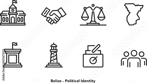 Belize Political Identity Icons Set Government Handshake Justice Map Podium Lighthouse Election