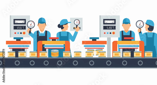 Automated Production Line Workers Monitoring and Packaging Goods in a Manufacturing Plant