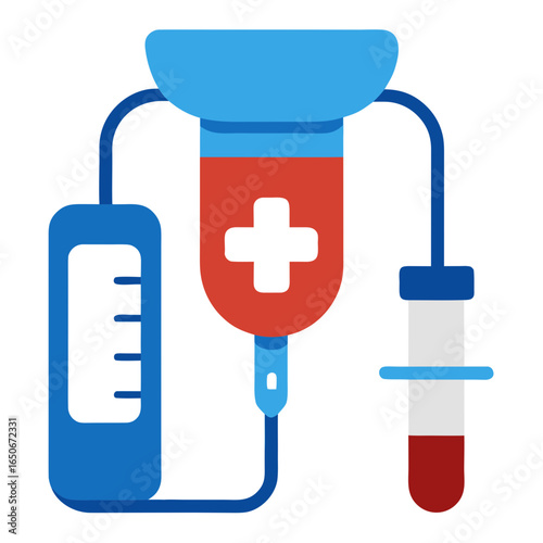 Blood transfusion icon with iv bag and test tube