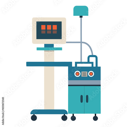Modern medical ventilator machine with monitor and cart