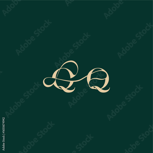 monogram initial logo design elegant style with wavy line QQ organic curve wedding letter