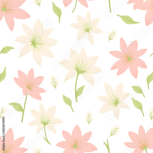 Floral design with pink and beige flowers on white background  