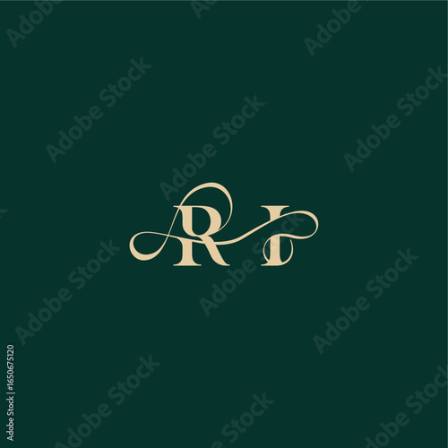 monogram initial logo design elegant style with wavy line RI organic curve wedding letter