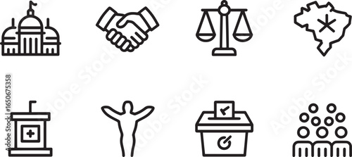 Congress Building Icon Depicting Governmental Representation and Legislative Power in Line Art