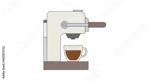 Minimalist Coffee Maker Illustration with Full Cup on Wooden Base