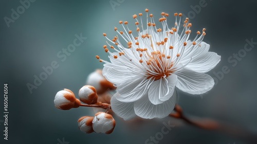 Delicate White Flower Blossoming with Subtle Orange Stamen Details