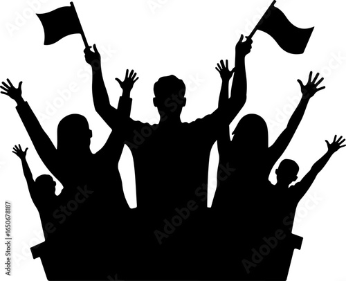 group of people holding flag, silhouette, people, party, dance, crowd, vector, music, illustration, disco, group, dancing, woman, fun, art, design, concert, black, celebration, audience, hand, men, cl