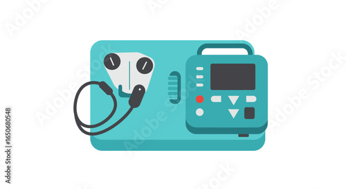 Vector illustration of a portable medical device, representing modern healthcare technology and diagnostic equipment like a heart monitor or defibrillator, isolated on a white background.