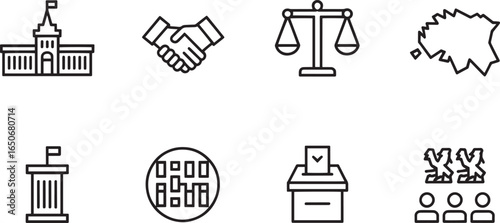 Government Building Icon Depicting Democracy and Civic Engagement in a Linear Style Design