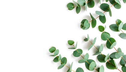 Eucalyptus leaves border with white background.