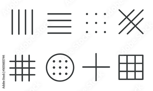 Geometric Line Icons. Outline icon set of geometric grids and lines: vertical lines, horizontal lines, dotted