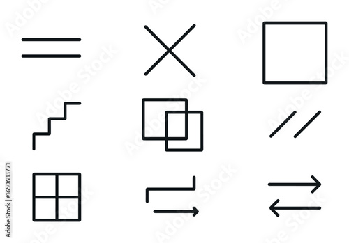 Geometric Line Icons. Outline icon set of linear geometric shapes: parallel lines, angular intersections,