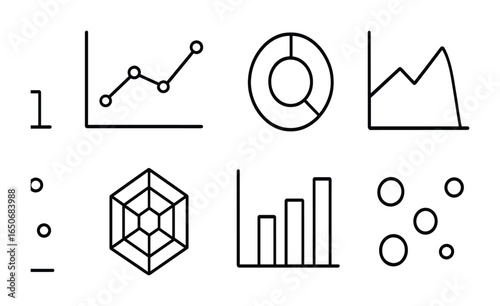 Infographic Chart Icons. Outline icon set of infographic charts: bar chart, line graph, donut chart, area