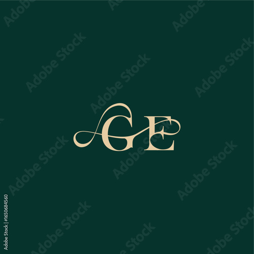 organic curve wedding monogram initial logo design letter elegant style with wavy line GE