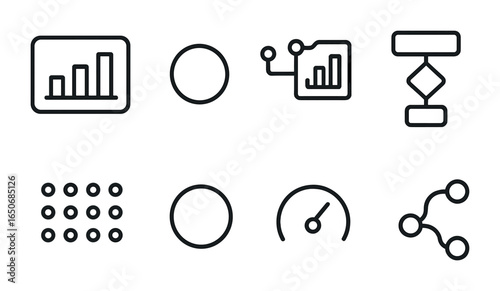 Data-Driven Icons Set. Outline icon set of data-driven forms: chart block, metric node, AI bar, input flow,