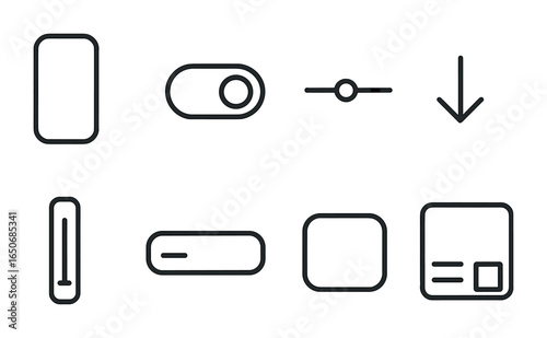 Abstract UI Icons. Outline icon set of abstract UI elements: button outline, toggle icon, slider line,