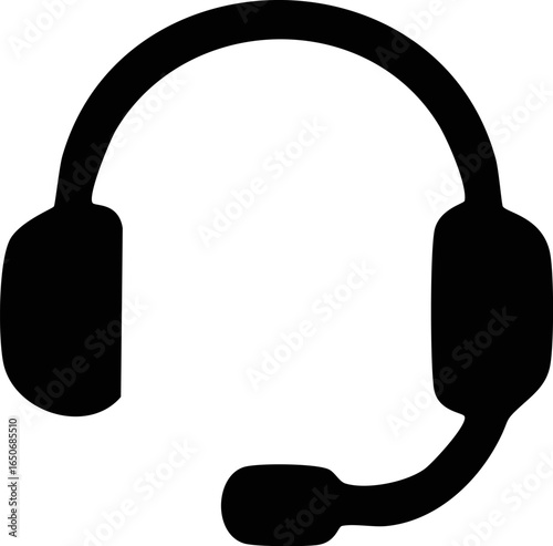 Black headset with microphone icon silhouette.