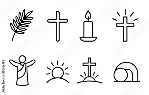 Easter Timeline Icons. Outline icon set of Easter timeline: Palm Sunday, Good Friday, Holy Saturday, Easter