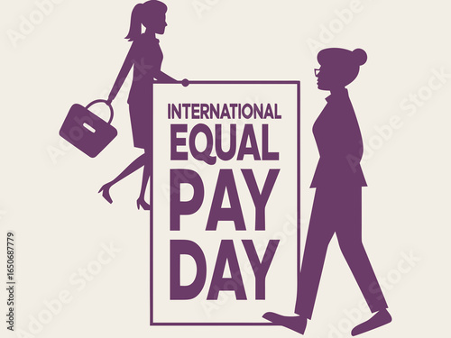 International Equal Pay Day Illustration with Women Silhouettes Holding a Sign for Equal Rights Two