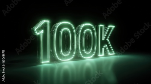 Glowing Neon Green 100 K Symbol isolated on a transparent background light 100k