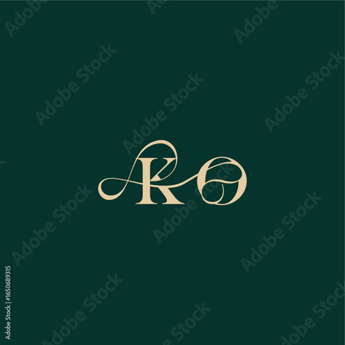 organic curve wedding monogram initial logo design letter elegant style with wavy line KO