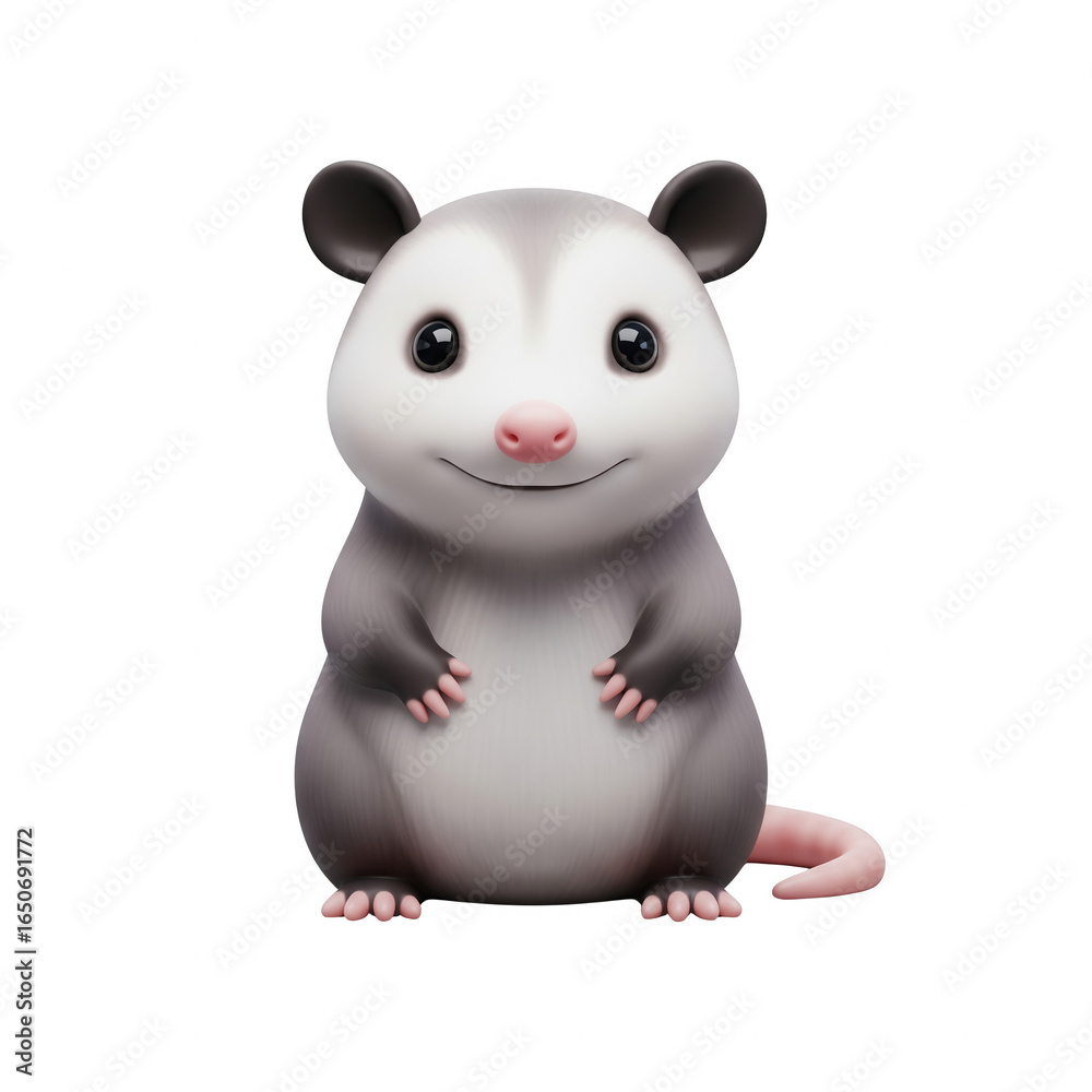 Fototapeta premium Cute Opossum Cartoon Character Standing Tall With Transparent Smooth Background Illustration