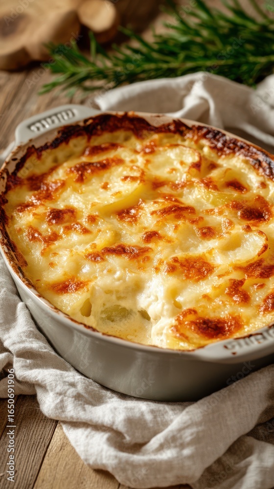 Comforting potato casserole with melted cheese topping, photographed in natural light for gourmet food projects Comforting potato casserole with melted cheese topping, photographed in natural light for gourmet food projects
