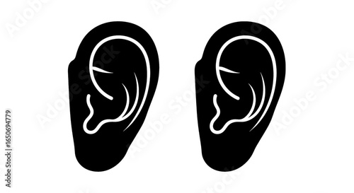 Illustration showing two human ears in black and white with detailed inner ear structure shown clearly