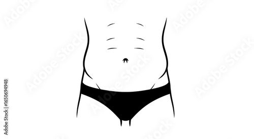 Illustration of a torso with visible abdominal muscles and black underwear on a white background