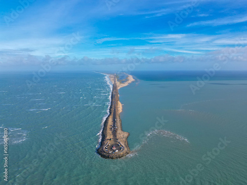 Quadro su tela Aerial drone view of Danushkodi in Rameswaram, Tamil Nadu, India.