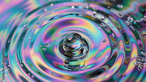 Vibrant Rainbow Colors Reflecting in a Water Droplet Ripple